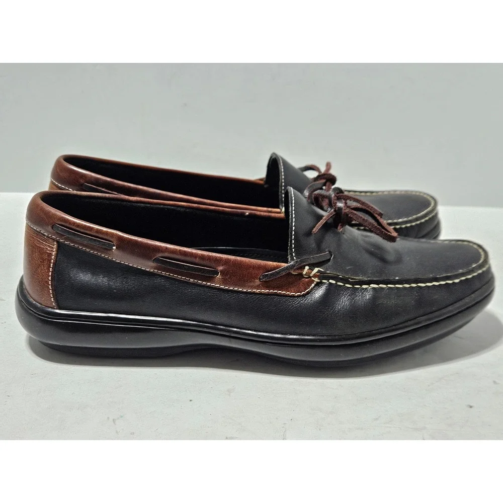 Cole Haan Loafers Mens 11M Black Brown Leather Bow Boat Shoes C08940